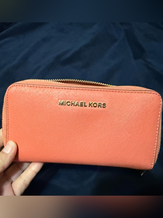 Michael Kors Handbags - Michael Kors Coral Pink Zip Wallet with Gold Logo